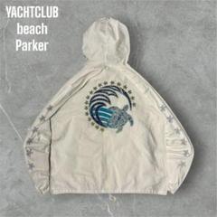 ビーチパーカー 古着YACHTCLUBウミガメ×波プリントドローコード付