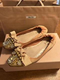 【保存袋付き・美品】miumiu バレエシューズ ゴールド ビジュー 2025年最新】MIU MIU レディース フラットシューズ・バレエ