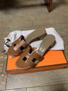 HERMES エルメスケブラールレザーサンダル 36 1/2ベージュオアジス系