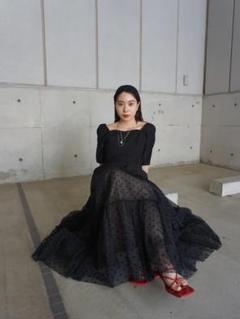 アメリ CONSTRICTED TOP DOT TULLE SET DRESS