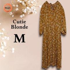 キューティーブロンド　レディース　花柄七分袖ワンピース　キャメル系　Mサイズ
