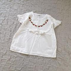 キッズ　カットソー　半袖　ブラウス　レース　フリル　140 刺繍　いちご