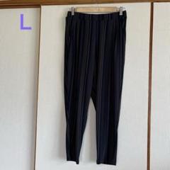 【美品】サラサラ　ストライプパンツ　濃紺　Ｌ