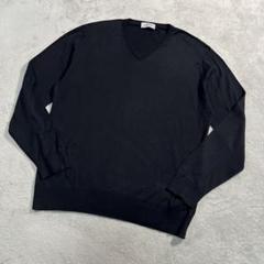 ジョンスメドレー　長袖ニット　Vネック　コットン　ブラック　L