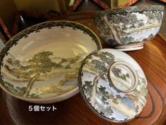 九谷焼小山製明治時代 中鉢、蓋付き鉢5セット 骨董アンティーク金彩
