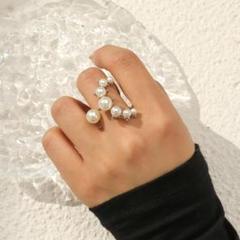 【ゴールド】リング パール ホワイト ムーン 韓国 レディース　フリーサイズ