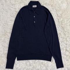 【極美品】JOHN SMEDLEY ニットポロシャツ M ネイビー 長袖 ウール 極美品】JOHN SMEDLEY ニットポロシャツ M ネイビー 長袖 ウール
