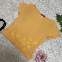 極美品　フランコフェラーロ　半袖ニット　薄手　イエロー　花柄刺繍　3 【L】
