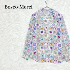 ボスコメルシー　ブラウス　L マルチカラー　パール　金ボタン　個性的　昭和レトロ