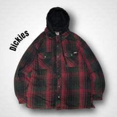 Dickiesディッキーズキルティングチェックシャツジャケットフード付赤黒L