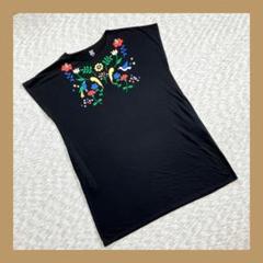 graniph◆ グラニフ（F) 半袖チュニック Tシャツ　黒　花柄　薄手　夏