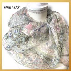 HERMÈSエルメス モザイクタイルフィッシュ柄 シルクシフォンストール