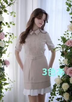 Jacquard detail short dress Riu ベージュ Jacquard detail short dress Riu ベージュ - メルカリ