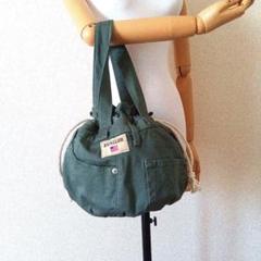 ■コロンとかわいい　デニム巾着バック　リメイク　ハンドメイド　丸底