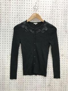 バレエコア　ロマンティックコア古着 サテンリボン　ビーズ刺繍リブラメニットカーデ