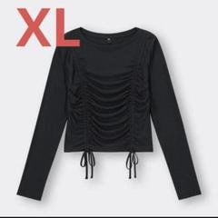ジーユー　GU ルーシングTシャツ　長袖　ロンT リボン　シャーリング　XLのサムネイル