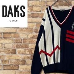 DAKS GOLF　ダックス　デザインニット　セーター　刺繍　Ｖネック　M