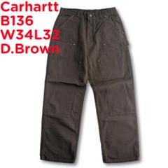 入荷通知 アプリ おすすめ カーハート USA製 ダークブラウン ダブルニー W34L32 B136 パンツ