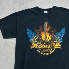 ギター　ファイヤーパターン　ミュージック　ロックTシャツ　古着　ブラック　XL