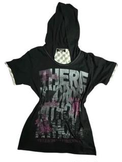y2k 平成ギャル グランジ フード付き黒Tシャツ グラフィック