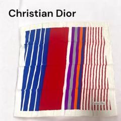 【未使用】Christian Dior シルクスカーフ★ロゴ.ストライプデザイン Christian Dior】クリスチャンディオール『ロゴ トロッター