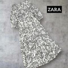 ZARA　総柄　モノトーン　ティアードワンピース　S
