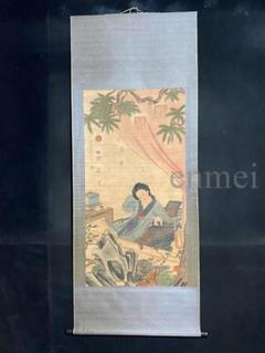 古い中国山水画掛軸 倉出し掛け軸 書画 中国 掛け軸 老古錘 福寿海無量 山水画 彩色