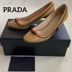 【美品】PRADA エナメル　パンプス　リボン　ネイビー　ヒール　ラメ　ロゴ　紺 PRADA プラダ パンプス リボン ロゴ エナメル 黒 25cm - メルカリ