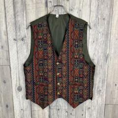 OLD unknown 90s ヴィンテージ 刺繍 総柄 ベスト ジレ 40
