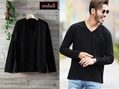roshell 新品 コットンVネックロンT205000 クロ L