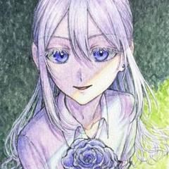 手描きイラスト オリジナル 原画 ATCサイズ 創作 水彩 花 青薔薇 紫