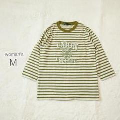 美品✨カットソー 七分袖 ボーダー トップス【M】カレッジロゴ おしゃれ 上品