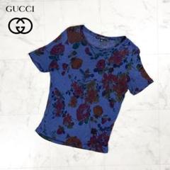 GUCCI 花柄プリント半袖Tシャツ 薄手 ブルー サイズXS*ED28