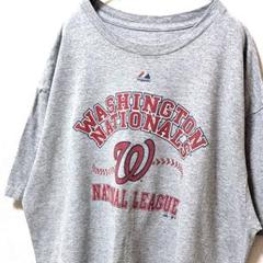 マジェスティックMLBワシントンナショナルズロゴ Tシャツグレー灰色XL古着