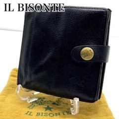 美品✨️IL BISONTE　折り財布　レザー　シボ革　ゴールド金具　ロゴ刻印