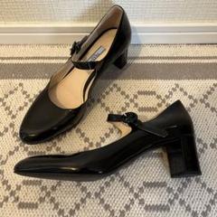 PRADA フラットシューズ（38.5）羊革パテントレザー金ロゴ