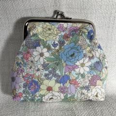 《ハンドメイド》がま口ポーチ＊ボタニカル花柄＊みずいろ系カラー