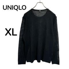 【美品】ユニクロ　レースクルーネックセーター　透かし編み　XL ブラック
