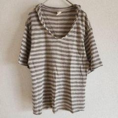 ボーダー柄カットソー（F）半袖トップス/Vネックシャツ/カジュアル/総柄