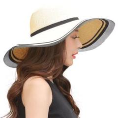 おしゃれ 麦わら帽子 レディース 春夏 つば広 UVカット サイズ調節折りたたみ