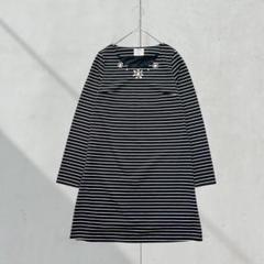 3236【トッコクローゼット】チュニック　長袖　ワンピース　ボーダー　ビジュー