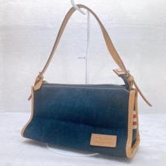 ✨美品✨BURBERRY アクセサリーポーチ ハンドバッグ デニム ロゴ レザー