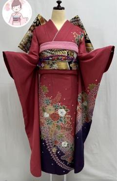 【AJ】振袖 正絹 御所車に四季花模様 金彩 振袖・袋帯・帯揚げ・帯締め お買い得❣️ 振袖 セット 辻ヶ花 金彩加工 袋帯 帯締め 帯揚げ