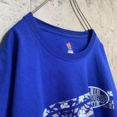 ヘインズ 古着 アメリカ輸入 プリント Tシャツ 半袖 青色 ゆるだぼ