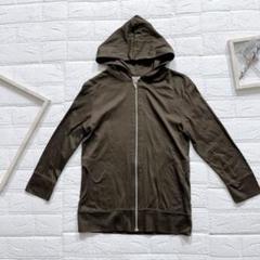 Natural name　7分袖パーカー　L　濃いめのカーキブラウン　春夏秋