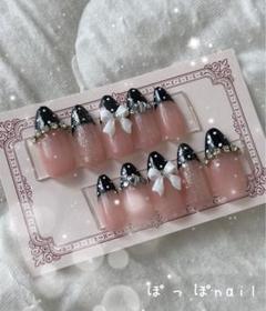 ネイルチップフレンチガーリーウィッシュコアドットリボン韓国ちゅるんワンホン ネイルチップフレンチガーリーウィッシュコアドットリボン韓国