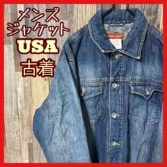 M ブルー デニム メンズ アウター ファー USA古着 長袖 ジャケット