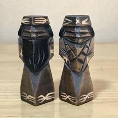 アイヌ女性　木彫り　アンティーク　昭和レトロ 木彫り アイヌ夫婦像（台座付き）』北海道土産 ニポポ 置き物