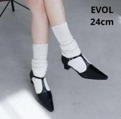 EVOL イーボル Tストラップ パンプス 黒 ブラック24cm