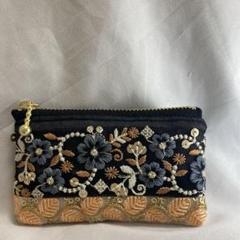 インド刺繍リボン　ミニポーチ　ハンドメイド